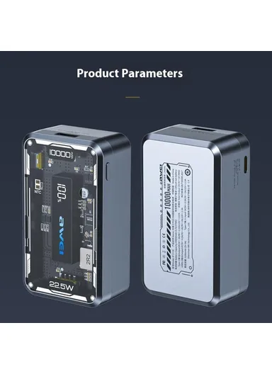 10000mAh 22.5W Translucent Power Bank, PD Phone Charger External Battery P111K 