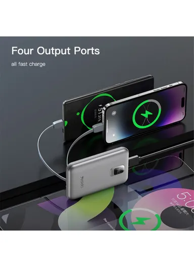 10000mAh Portable Compact Size Power Bank Charger with Built-in Lightning &amp; Type-C Cable YP48 