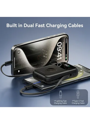 10000mAh Multifunctional Digital Display Power Bank Phone Charger with 2 Built-In Cables KL-YD80 