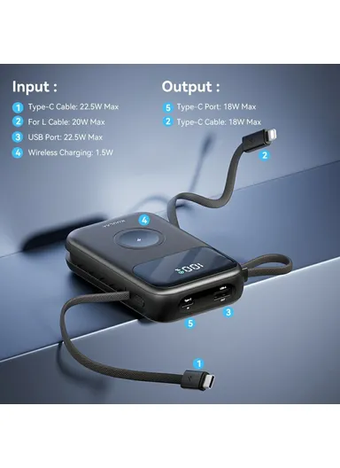 10000mAh Multifunctional Digital Display Power Bank Phone Charger with 2 Built-In Cables KL-YD80 
