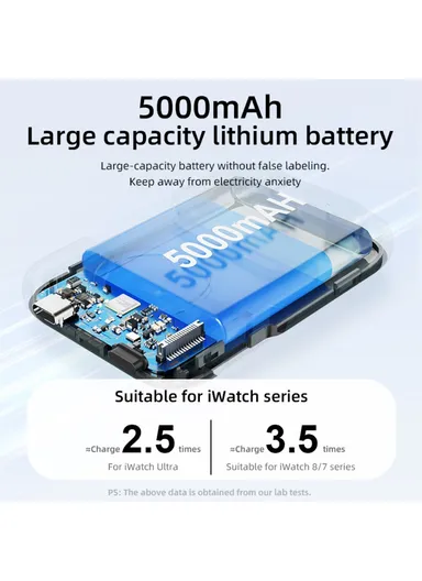 3-in-1 5000mAh Portable Multifunctional Cabled Power Bank Watch Headset Cellphone Charger - Black