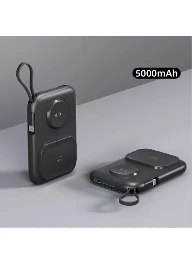 3-in-1 5000mAh Portable Multifunctional Cabled Power Bank Watch Headset Cellphone Charger - Black