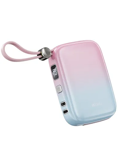 10000mAh Gradient Color Power Bank Magnetic Phone Charger with Built-in Type-C &amp; Lightning Cable Wi-P042 - Purple