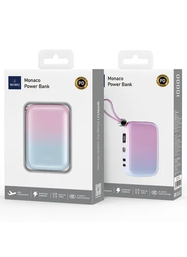 10000mAh Gradient Color Power Bank Magnetic Phone Charger with Built-in Type-C &amp; Lightning Cable Wi-P042 - Purple