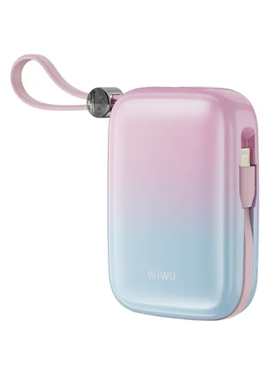 10000mAh Gradient Color Power Bank Magnetic Phone Charger with Built-in Type-C &amp; Lightning Cable Wi-P042 - Purple