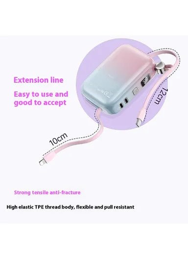 10000mAh Gradient Color Power Bank Magnetic Phone Charger with Built-in Type-C &amp; Lightning Cable Wi-P042 - Purple
