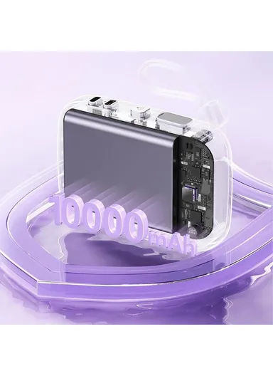 10000mAh Gradient Color Power Bank Magnetic Phone Charger with Built-in Type-C &amp; Lightning Cable Wi-P042 - Purple