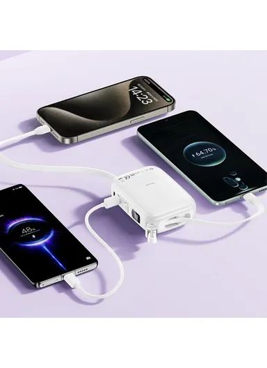 10000mAh Gradient Color Power Bank Magnetic Phone Charger with Built-in Type-C &amp; Lightning Cable Wi-P042 - Purple