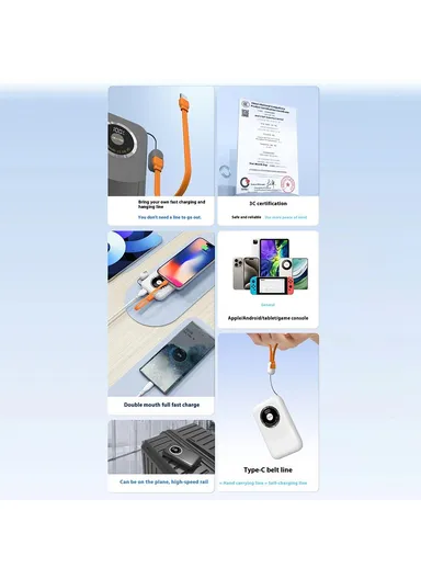 20000mAh Portable Power Bank Phone External Battery with Type-C to Type-C Cable K21 - White