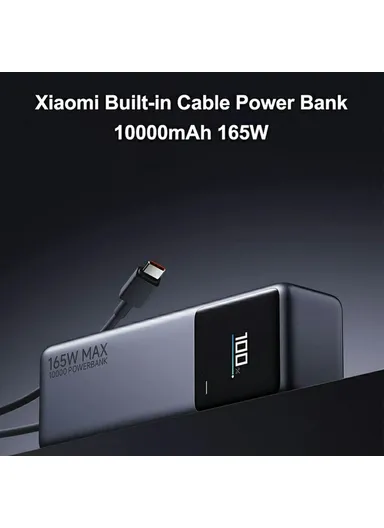 10000mAh 165W Power Bank Phone Charger with Built-In Type-C Cable PB1165MI 