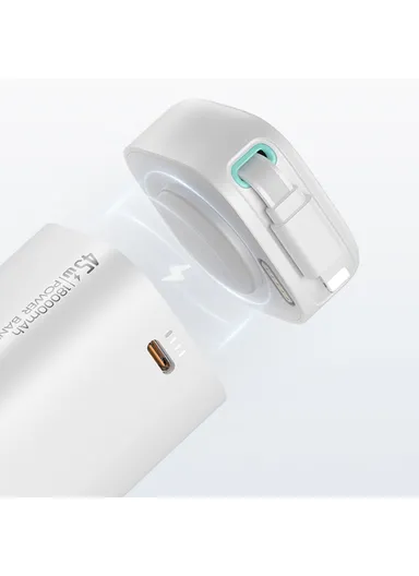 18000mAh 45W Retractable Portable Power Bank, Dual Output Charger with Lightning Magnetic Cable US-CD217 - White
