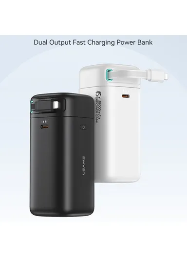 18000mAh 45W Retractable Portable Power Bank, Dual Output Charger with Lightning Magnetic Cable US-CD217 - White