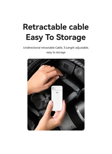 18000mAh 45W Retractable Portable Power Bank, Dual Output Charger with Lightning Magnetic Cable US-CD217 - White