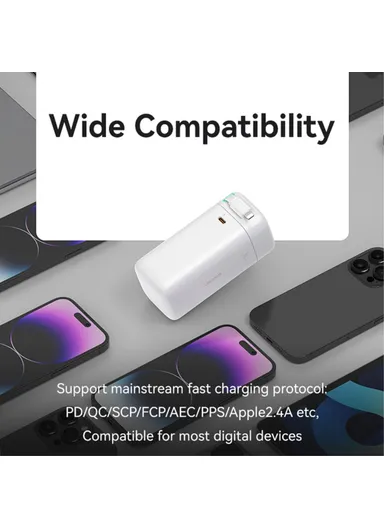 18000mAh 45W Retractable Portable Power Bank, Dual Output Charger with Lightning Magnetic Cable US-CD217 - White