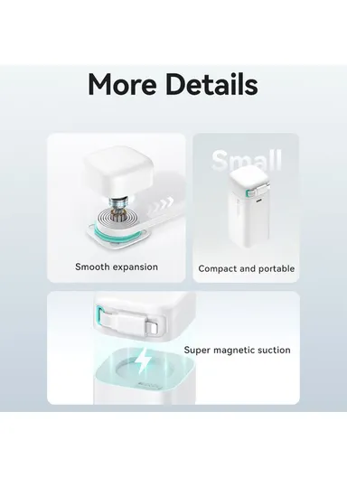 18000mAh 45W Retractable Portable Power Bank, Dual Output Charger with Lightning Magnetic Cable US-CD217 - White