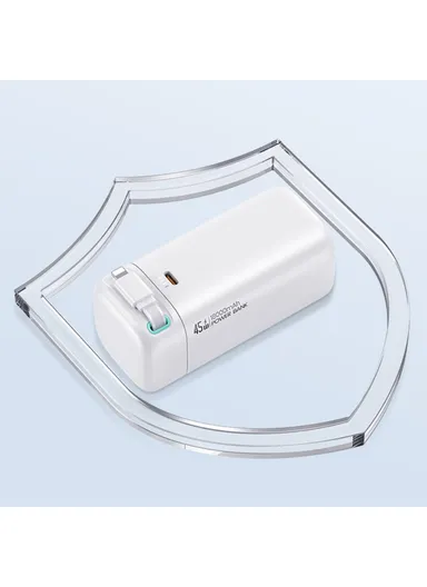 18000mAh 45W Retractable Portable Power Bank, Dual Output Charger with Lightning Magnetic Cable US-CD217 - White