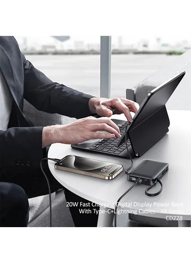 10000mAh 20W Portable Dual Cabled Fast Charging Power Bank, Multi-Use Bank Phone Charger CD228 - Tarnish