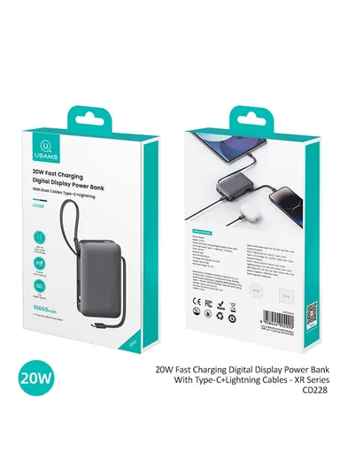 10000mAh 20W Portable Dual Cabled Fast Charging Power Bank, Multi-Use Bank Phone Charger CD228 - Tarnish