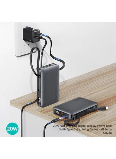 10000mAh 20W Portable Dual Cabled Fast Charging Power Bank, Multi-Use Bank Phone Charger CD228 - Tarnish