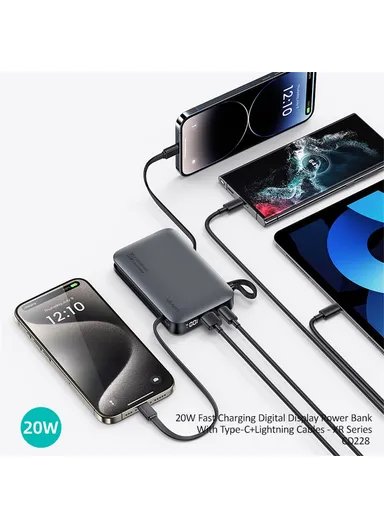 10000mAh 20W Portable Dual Cabled Fast Charging Power Bank, Multi-Use Bank Phone Charger CD228 - Tarnish