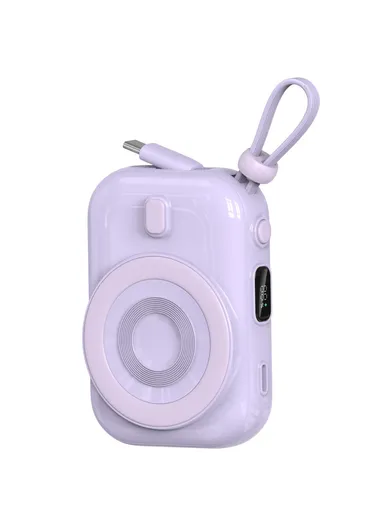 9600mAh Small Snail Power Bank, Magnetic Phone Wireless Charger with Built-in Type-C Cable Wi-P041 - Purple