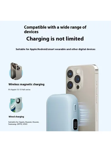 9600mAh Small Snail Power Bank, Magnetic Phone Wireless Charger with Built-in Type-C Cable Wi-P041 - Purple