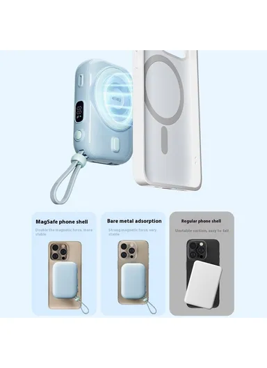 9600mAh Small Snail Power Bank, Magnetic Phone Wireless Charger with Built-in Type-C Cable Wi-P041 - Purple