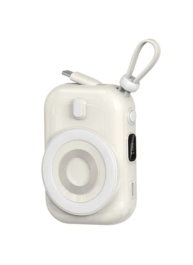 9600mAh Small Snail Power Bank, Magnetic Phone Wireless Charger with Built-in Type-C Cable Wi-P041 - White