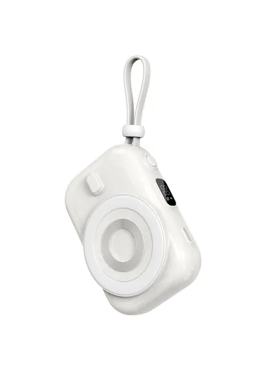 9600mAh Small Snail Power Bank, Magnetic Phone Wireless Charger with Built-in Type-C Cable Wi-P041 - White