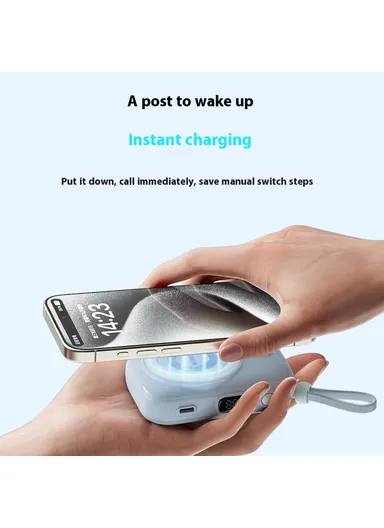 9600mAh Small Snail Power Bank, Magnetic Phone Wireless Charger with Built-in Type-C Cable Wi-P041 - White