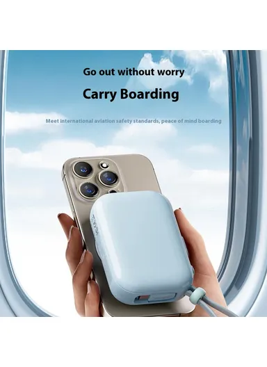 9600mAh Small Snail Power Bank, Magnetic Phone Wireless Charger with Built-in Type-C Cable Wi-P041 - White