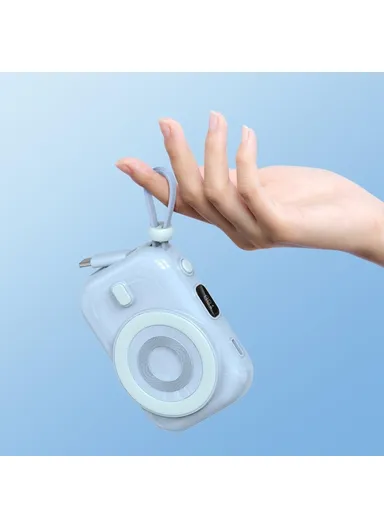 9600mAh Small Snail Power Bank, Magnetic Phone Wireless Charger with Built-in Type-C Cable Wi-P041 - White