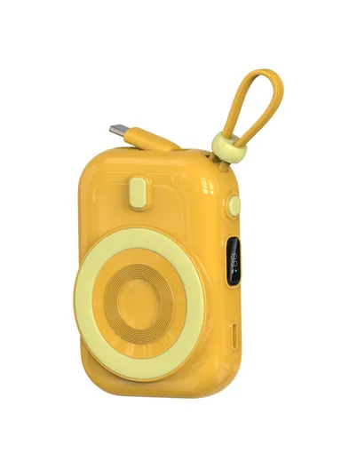 9600mAh Small Snail Power Bank, Magnetic Phone Wireless Charger with Built-in Type-C Cable Wi-P041 - Yellow