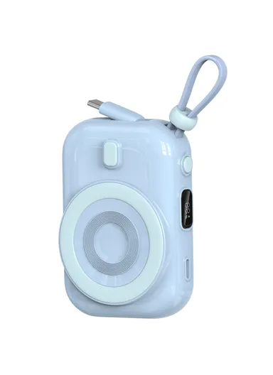 9600mAh Small Snail Power Bank, Magnetic Phone Wireless Charger with Built-in Type-C Cable Wi-P041 - Blue