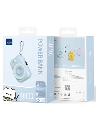 9600mAh Small Snail Power Bank, Magnetic Phone Wireless Charger with Built-in Type-C Cable Wi-P041 - Blue