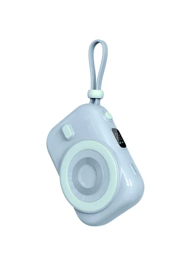 9600mAh Small Snail Power Bank, Magnetic Phone Wireless Charger with Built-in Type-C Cable Wi-P041 - Blue