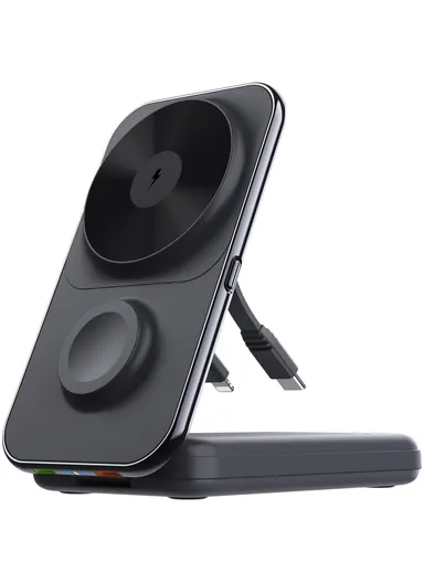 8000mAh Multifunctional Magnetic Wireless Charger with Built-in Type-C &amp; Lightning Cables Power Bank MP02 