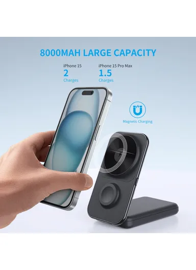 8000mAh Multifunctional Magnetic Wireless Charger with Built-in Type-C &amp; Lightning Cables Power Bank MP02 