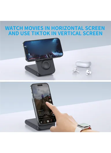 8000mAh Multifunctional Magnetic Wireless Charger with Built-in Type-C &amp; Lightning Cables Power Bank MP02 