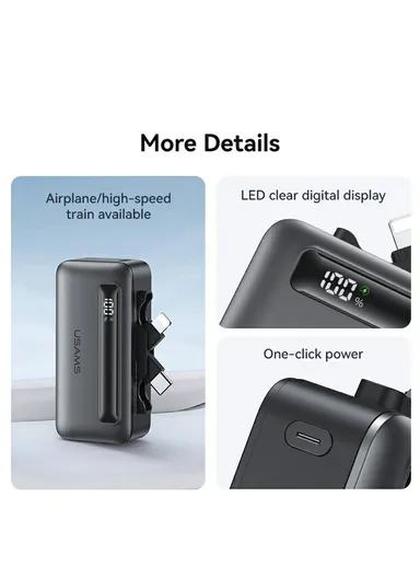 4500mAh PD 20W Mini Portable Power Bank Charger, Dual Port Type-C &amp; Lightning Power Bank CD233 - Silver