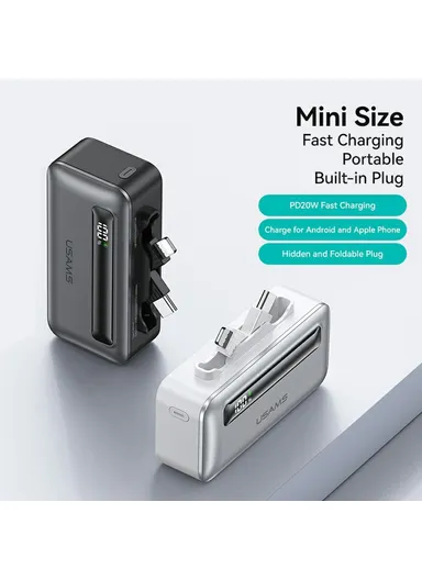 4500mAh PD 20W Mini Portable Power Bank Charger, Dual Port Type-C &amp; Lightning Power Bank CD233 - Silver