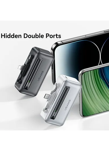 4500mAh PD 20W Mini Portable Power Bank Charger, Dual Port Type-C &amp; Lightning Power Bank CD233 - Silver