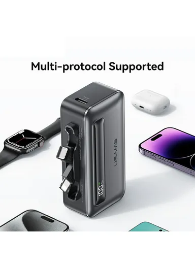 4500mAh PD 20W Mini Portable Power Bank Charger, Dual Port Type-C &amp; Lightning Power Bank CD233 - Silver