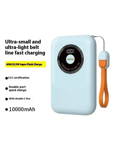 10000mAh Portable Power Bank, Phone External Battery with Type-C to Type-C Cable K21 - White