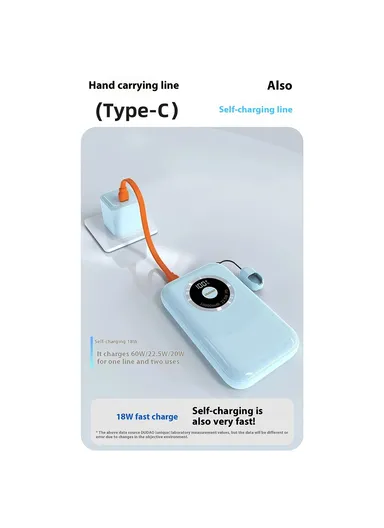 10000mAh Portable Power Bank, Phone External Battery with Type-C to Type-C Cable K21 - White
