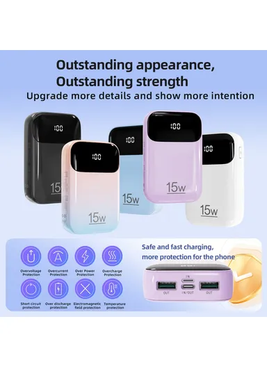 20000mAh Power Bank Phone Charger External Battery with Built-in Lightning &amp; Type-C Cable K0090 - Purple