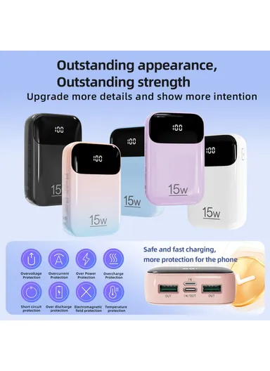 20000mAh Power Bank Phone Charger External Battery with Built-in Lightning &amp; Type-C Cable K0090 - Pink Blue Gradient
