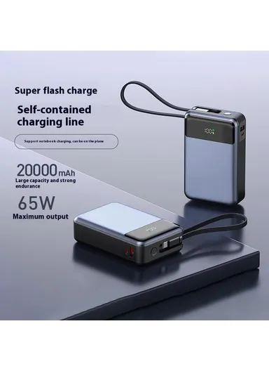 20000mAh 65W PD Portable Power Bank Phone External Battery with Built-In Type-C Cable T173 