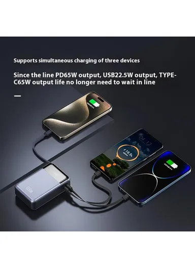 20000mAh 65W PD Portable Power Bank Phone External Battery with Built-In Type-C Cable T173 