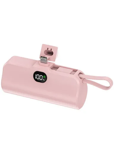 5000mAh Mini Portable Charger Power Bank Battery Pack with Type-C Plug &amp; Lightning Cable HY-0808 - Pink